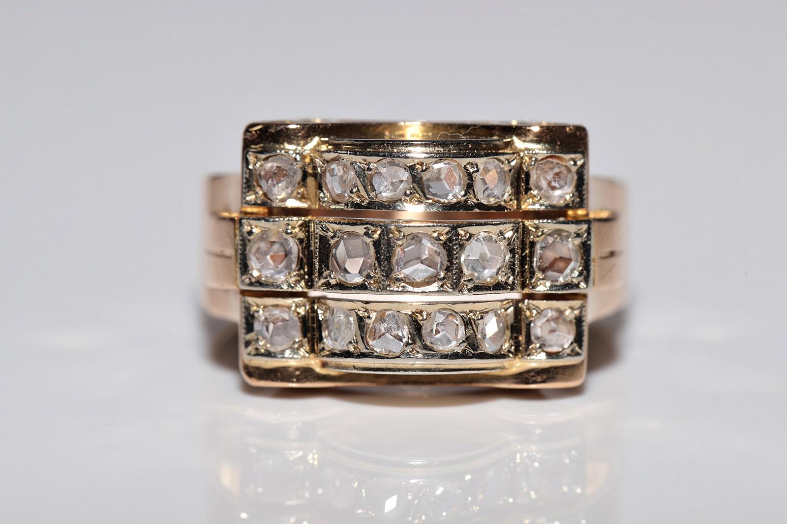 Victorian Antique Circa 1900s 18k Gold Natural Rose Cut Diamond Decorated Ring For Sale