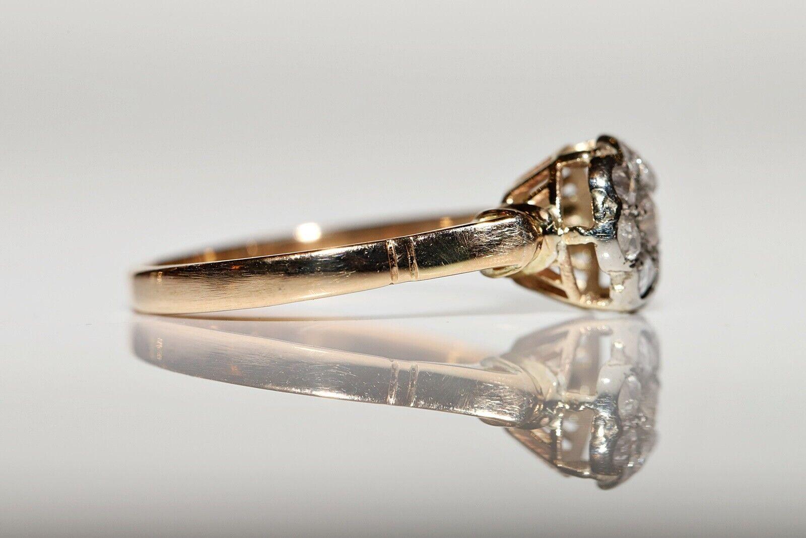 Antique Circa 1900s 18k Gold Natural Rose Cut Diamond Decorated Ring  In Good Condition In Fatih/İstanbul, 34