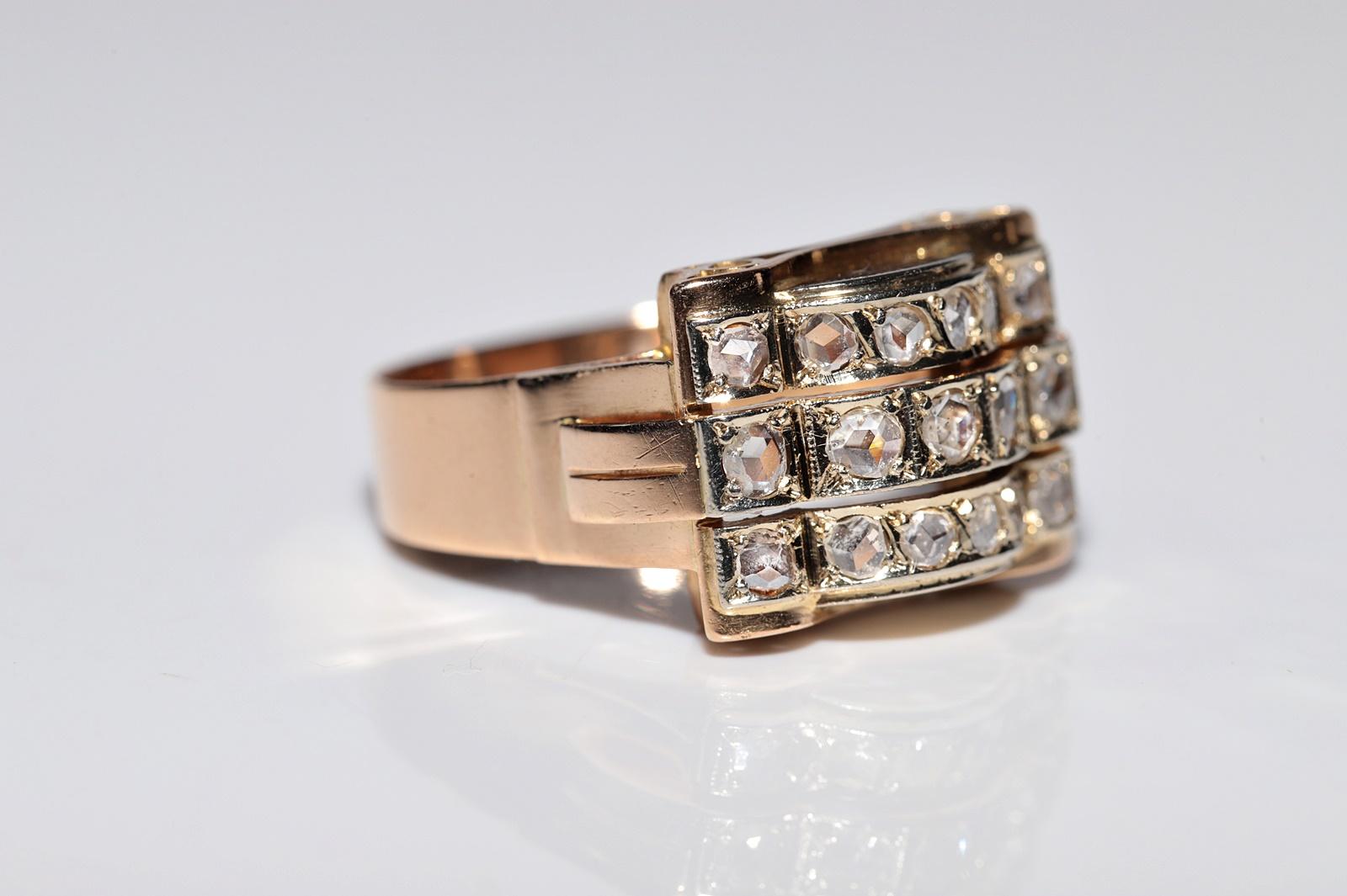 Antique Circa 1900s 18k Gold Natural Rose Cut Diamond Decorated Ring In Good Condition For Sale In Fatih/İstanbul, 34