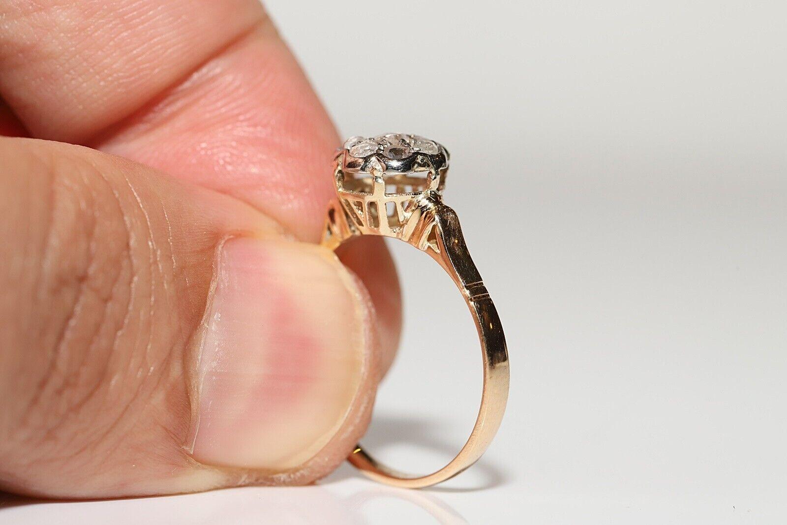 Women's Antique Circa 1900s 18k Gold Natural Rose Cut Diamond Decorated Ring 