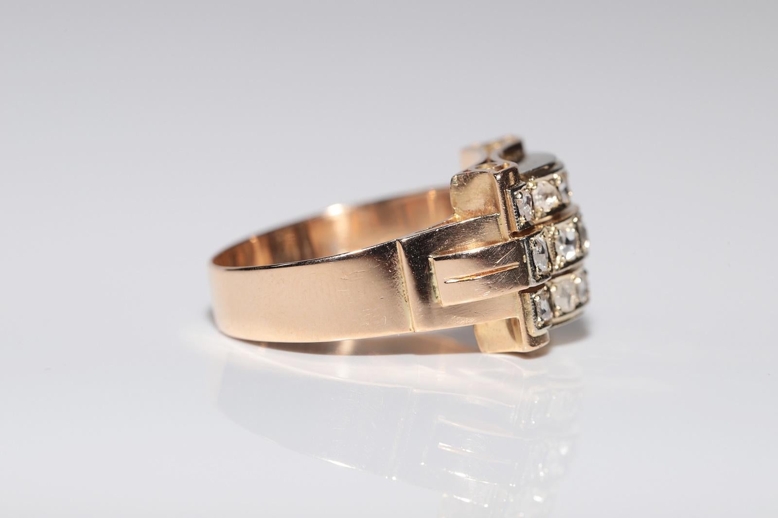 Women's Antique Circa 1900s 18k Gold Natural Rose Cut Diamond Decorated Ring For Sale