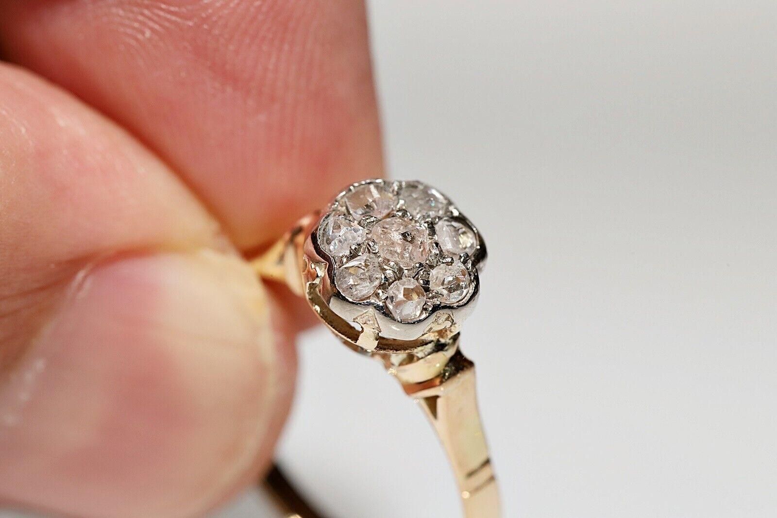 Antique Circa 1900s 18k Gold Natural Rose Cut Diamond Decorated Ring  1