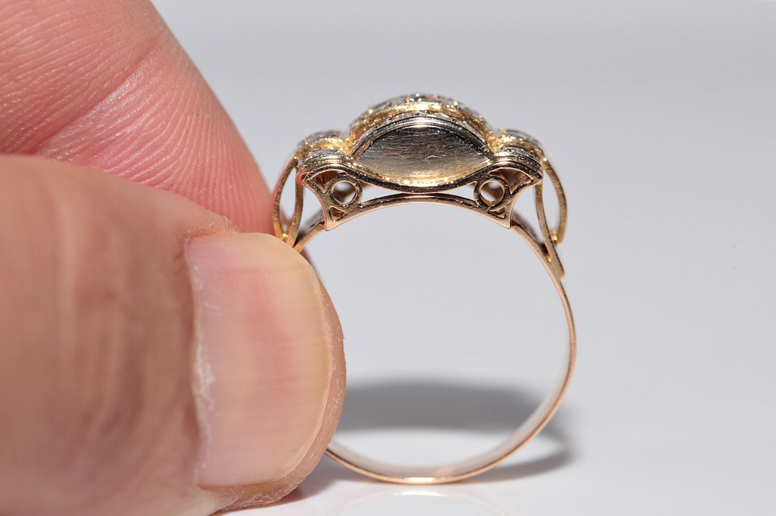 Antique Circa 1900s 18k Gold Natural Rose Cut Diamond Decorated Ring For Sale 1