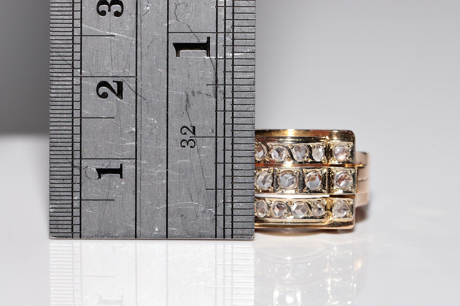Antique Circa 1900s 18k Gold Natural Rose Cut Diamond Decorated Ring For Sale 4