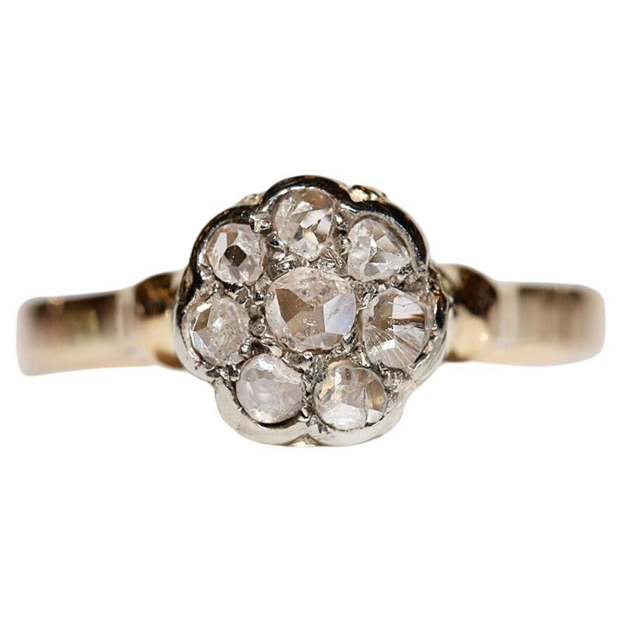 Antique Circa 1900s 18k Gold Natural Rose Cut Diamond Decorated Ring 