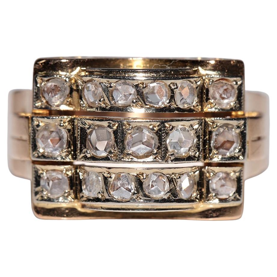 Antiker, dekorativer Ring aus 18 Karat Gold mit natürlichem Diamanten im Rosenschliff, um 1900