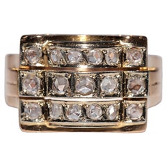 Anello antico CIRCA 1900 in oro 18k con diamanti naturali taglio rosa decorati