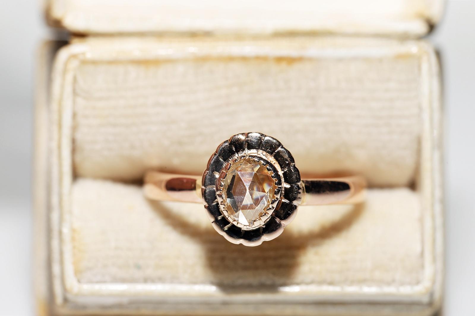 Bague solitaire ancienne des années 1900 en or 18 carats décorée de diamants naturels taille rose Pour femmes en vente