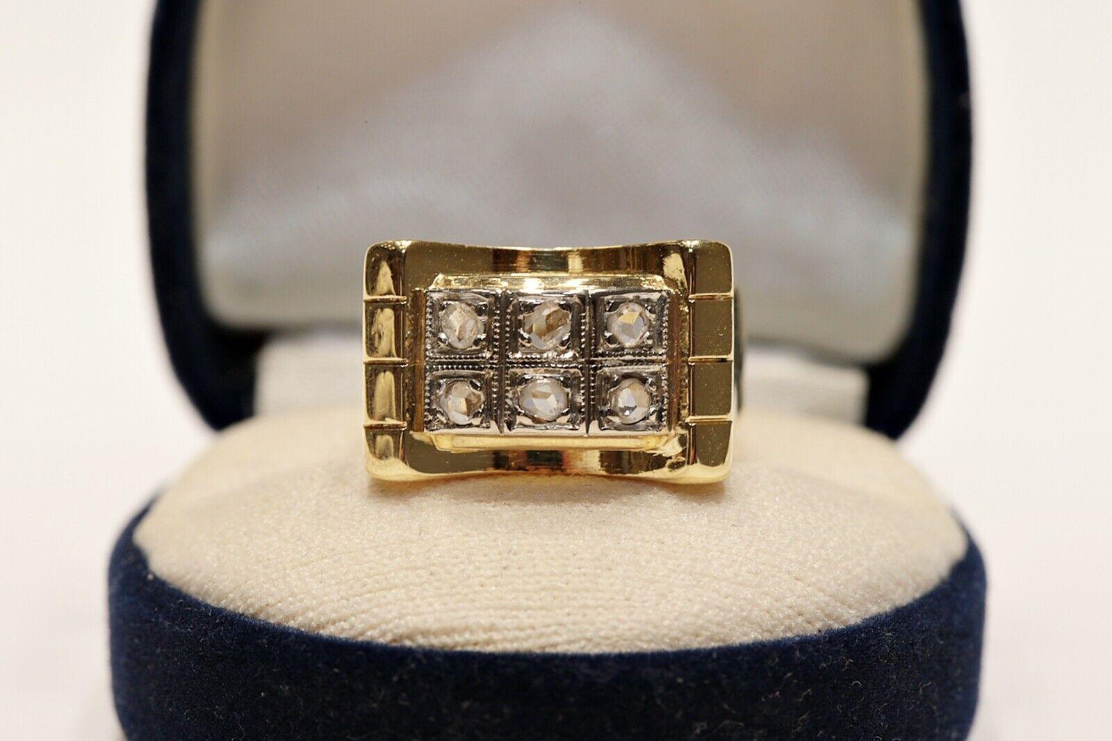 Antique Circa 1900s 18k Gold Natural Rose Cut Diamond Decorated Tank Ring  For Sale 6
