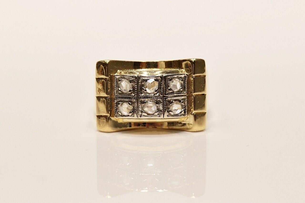 Victorian Antique Circa 1900s 18k Gold Natural Rose Cut Diamond Decorated Tank Ring  For Sale