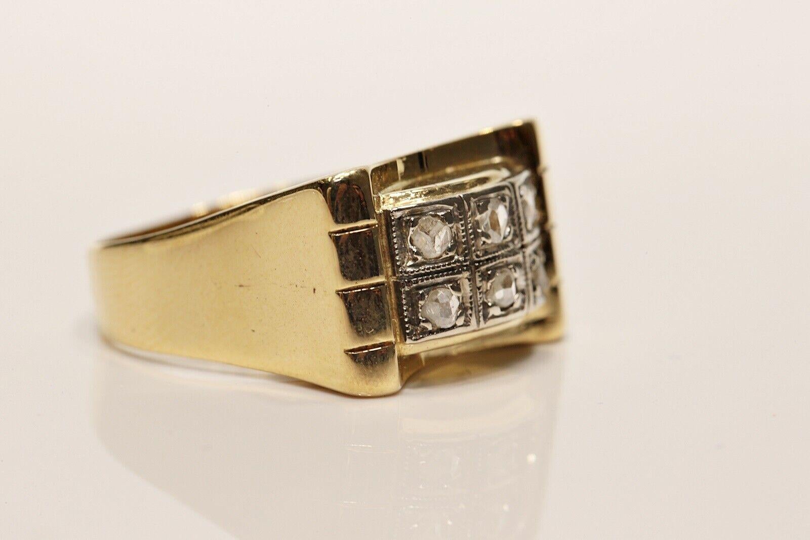 Antique Circa 1900s 18k Gold Natural Rose Cut Diamond Decorated Tank Ring  In Good Condition For Sale In Fatih/İstanbul, 34