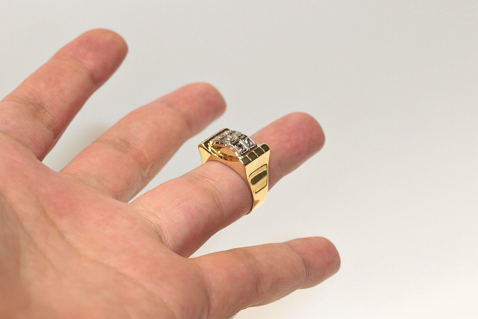 Antiker, dekorativer Tank-Ring aus 18 Karat Gold mit natürlichem Diamanten im Rosenschliff, um 1900 im Angebot 4