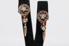 Antique Circa 1900s 18k Gold Natural Rose Cut Diamond Drop Earring