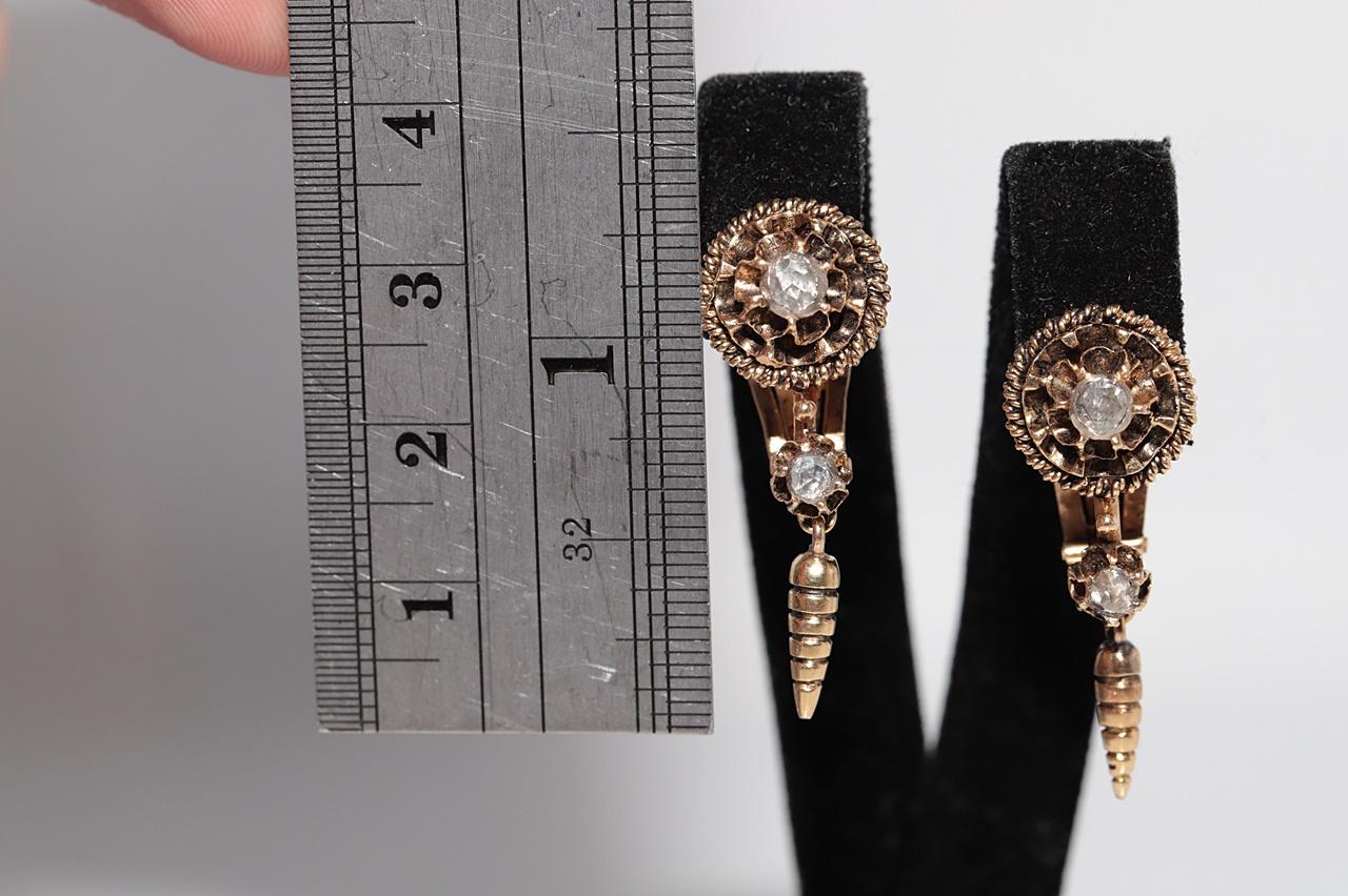 Victorien Boucle d'oreille pendante en or 18k avec diamant naturel taillé en rose, circa 1900 en vente