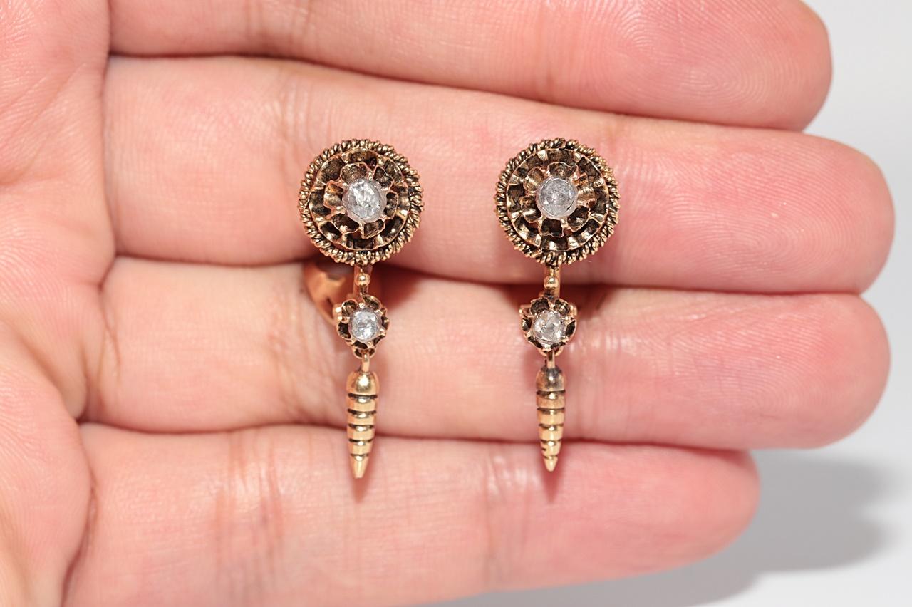 Boucle d'oreille pendante en or 18k avec diamant naturel taillé en rose, circa 1900 Bon état - En vente à Fatih/İstanbul, 34