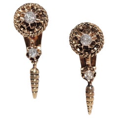 Antique Circa 1900s 18k Gold Natural Rose Cut Diamond Drop Earring