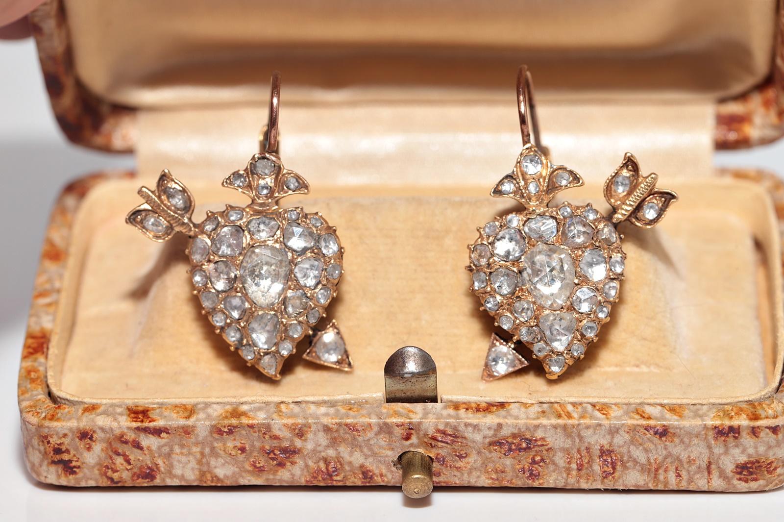 Antiguo Circa 1900s Oro de 18 quilates Diamante natural talla rosa Corazón Flecha Pendiente Victoriano en venta