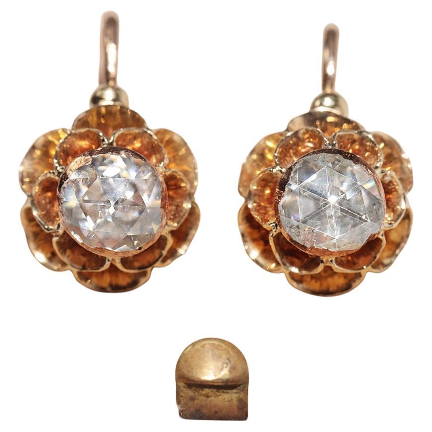 Antico orecchino solitario in oro 18k con diamante naturale taglio rosa CIRCA 1900