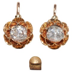 Antico orecchino solitario in oro 18k con diamante naturale taglio rosa CIRCA 1900