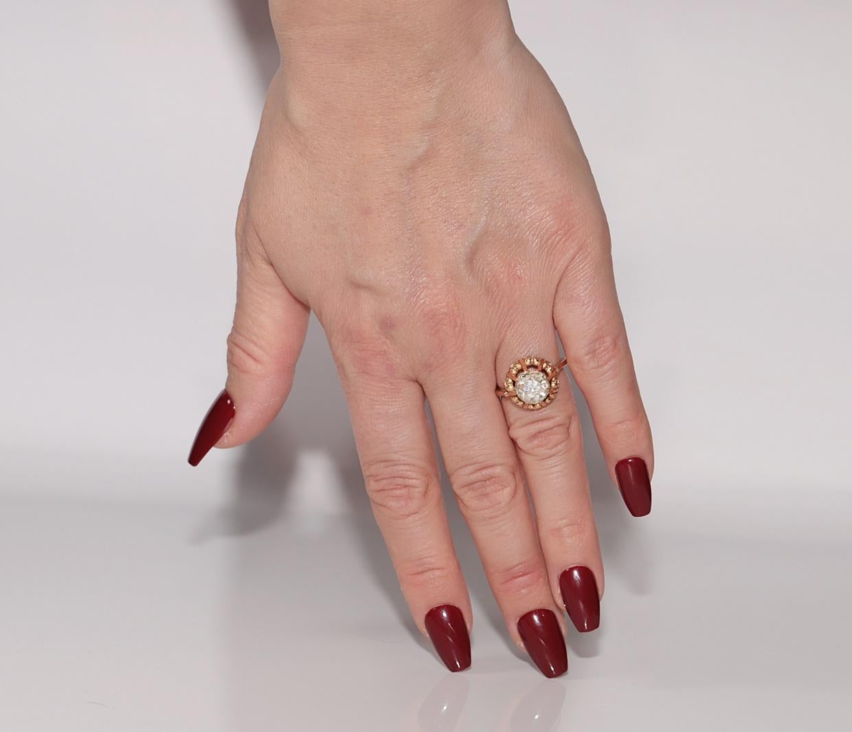 Antique Circa 1900s 18k Gold Natural Rose Cut Diamond Solitaire Ring For Sale 9