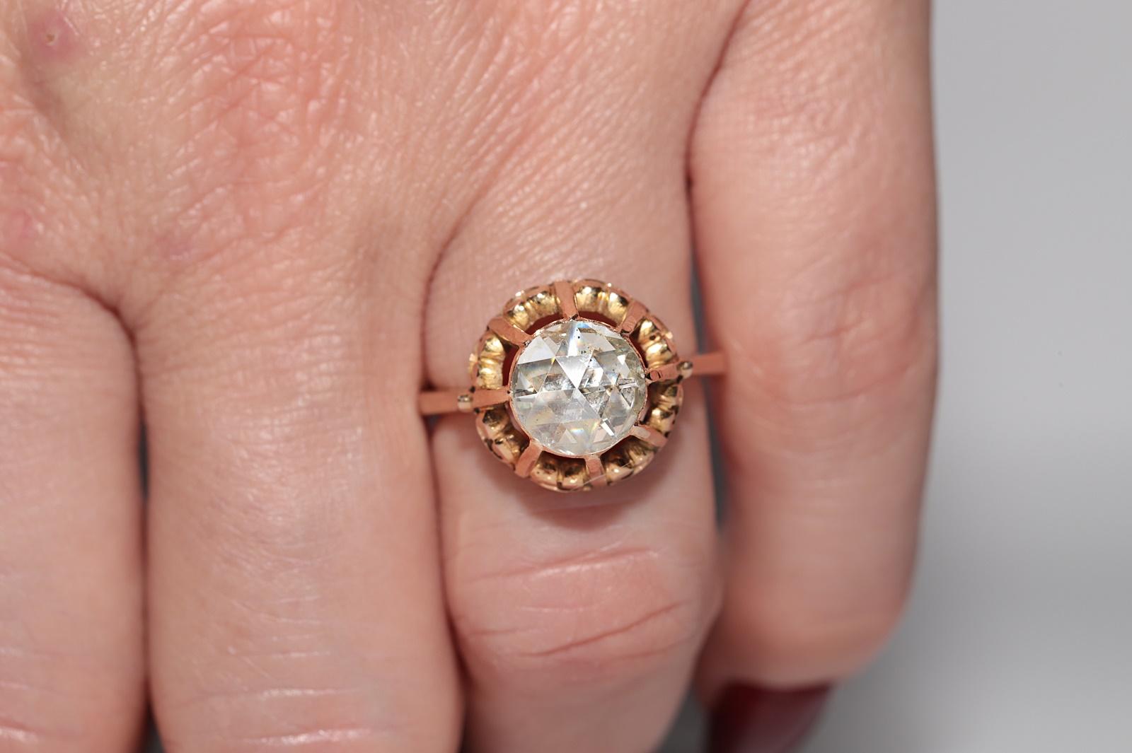 Bague solitaire ancienne des années 1900 en or 18 carats avec diamants naturels taille rose en vente 10