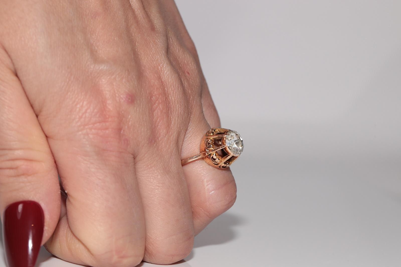 Bague solitaire ancienne des années 1900 en or 18 carats avec diamants naturels taille rose en vente 11