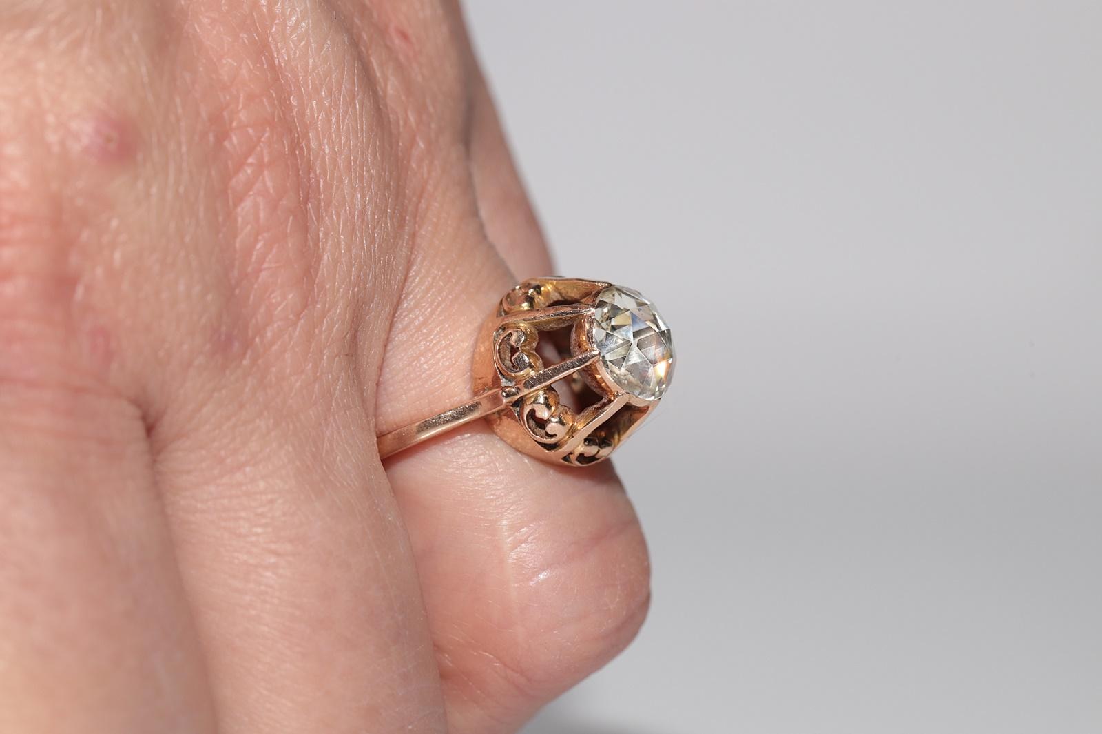 Bague solitaire ancienne des années 1900 en or 18 carats avec diamants naturels taille rose en vente 12