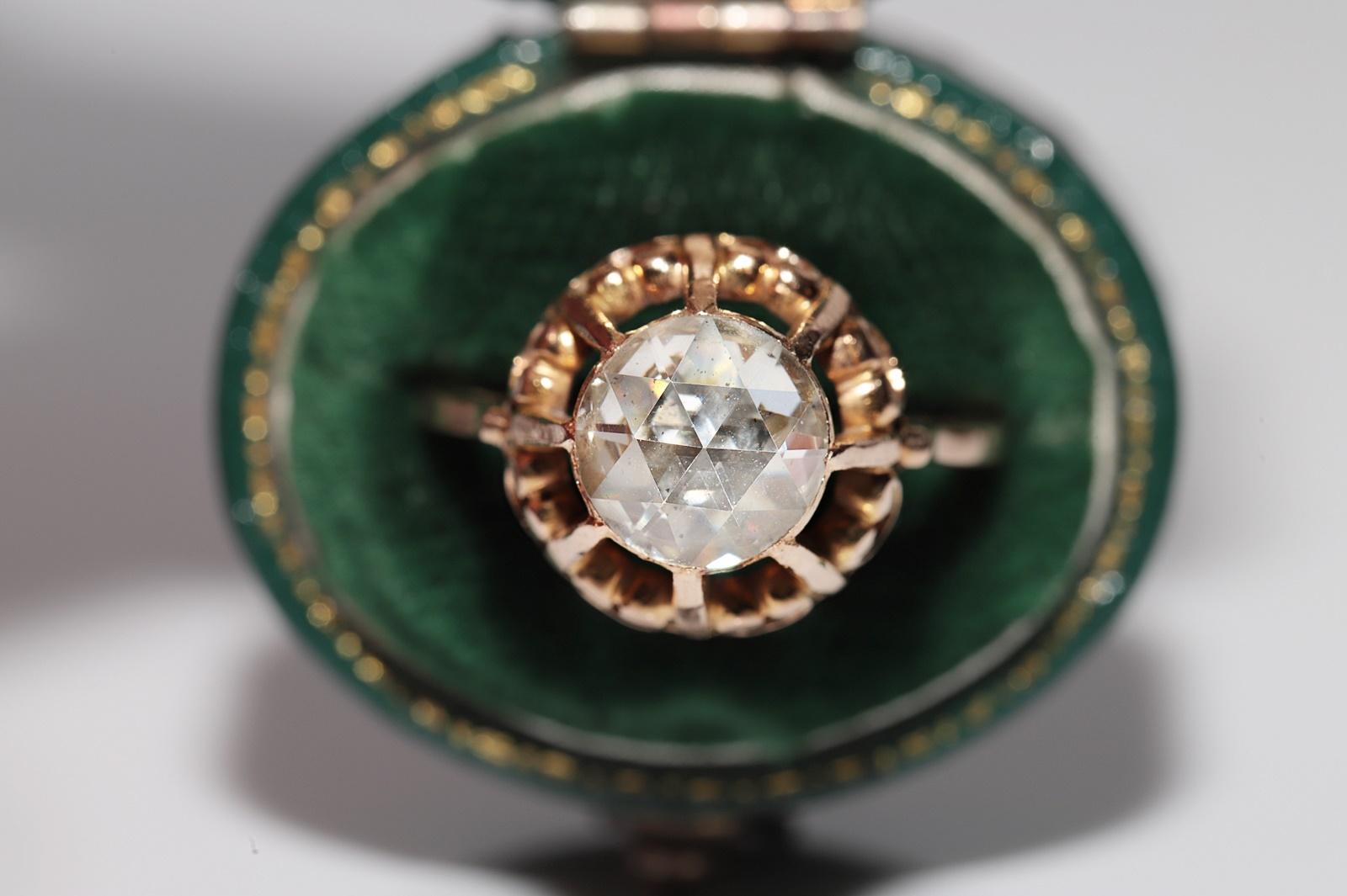 Antique Circa 1900s 18k Gold Natural Rose Cut Diamond Solitaire Ring For Sale 15