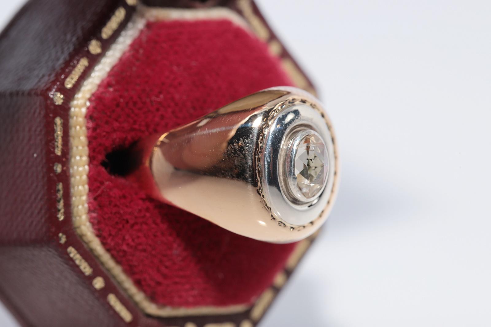 Antiguo anillo solitario de diamantes talla rosa natural de oro de 18 quilates de alrededor de 1900 Victoriano en venta