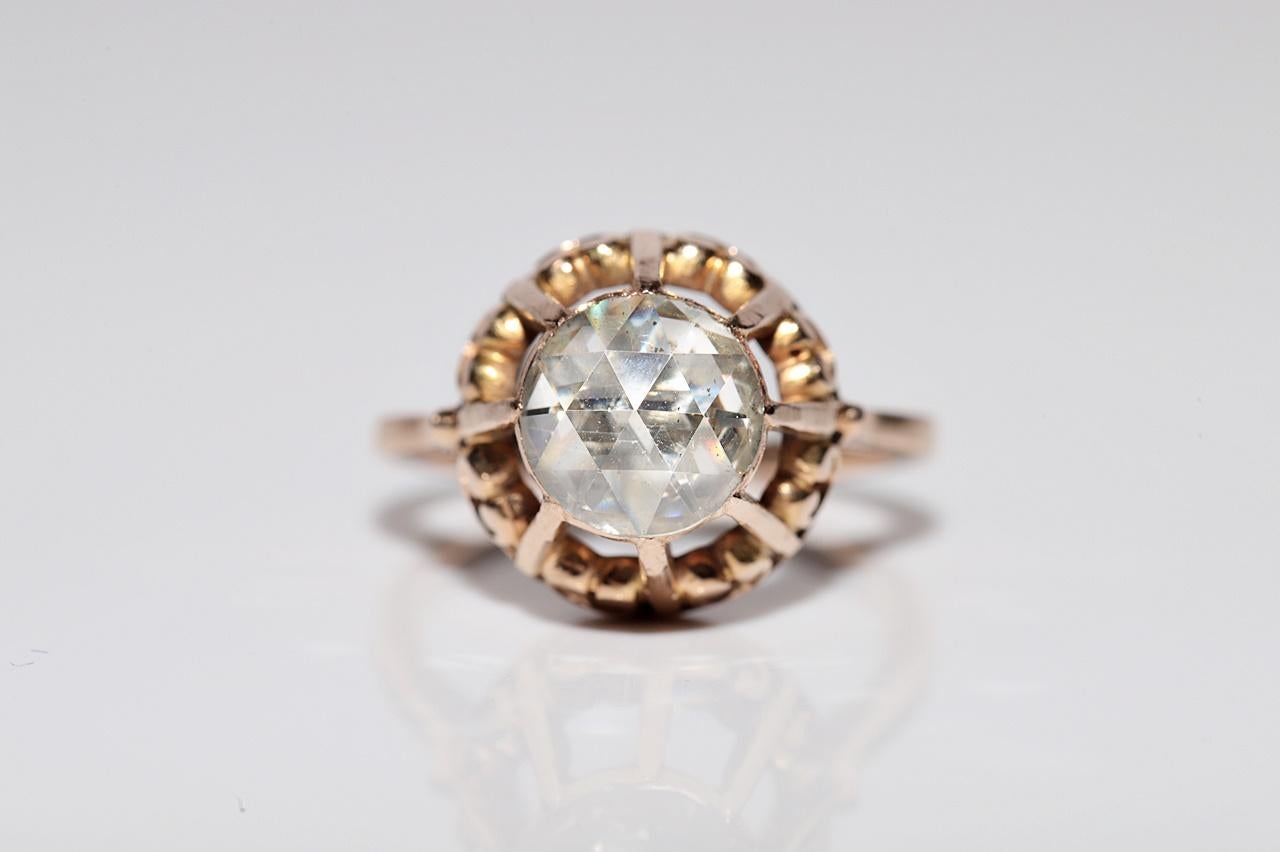 Taille rose Bague solitaire ancienne des années 1900 en or 18 carats avec diamants naturels taille rose en vente
