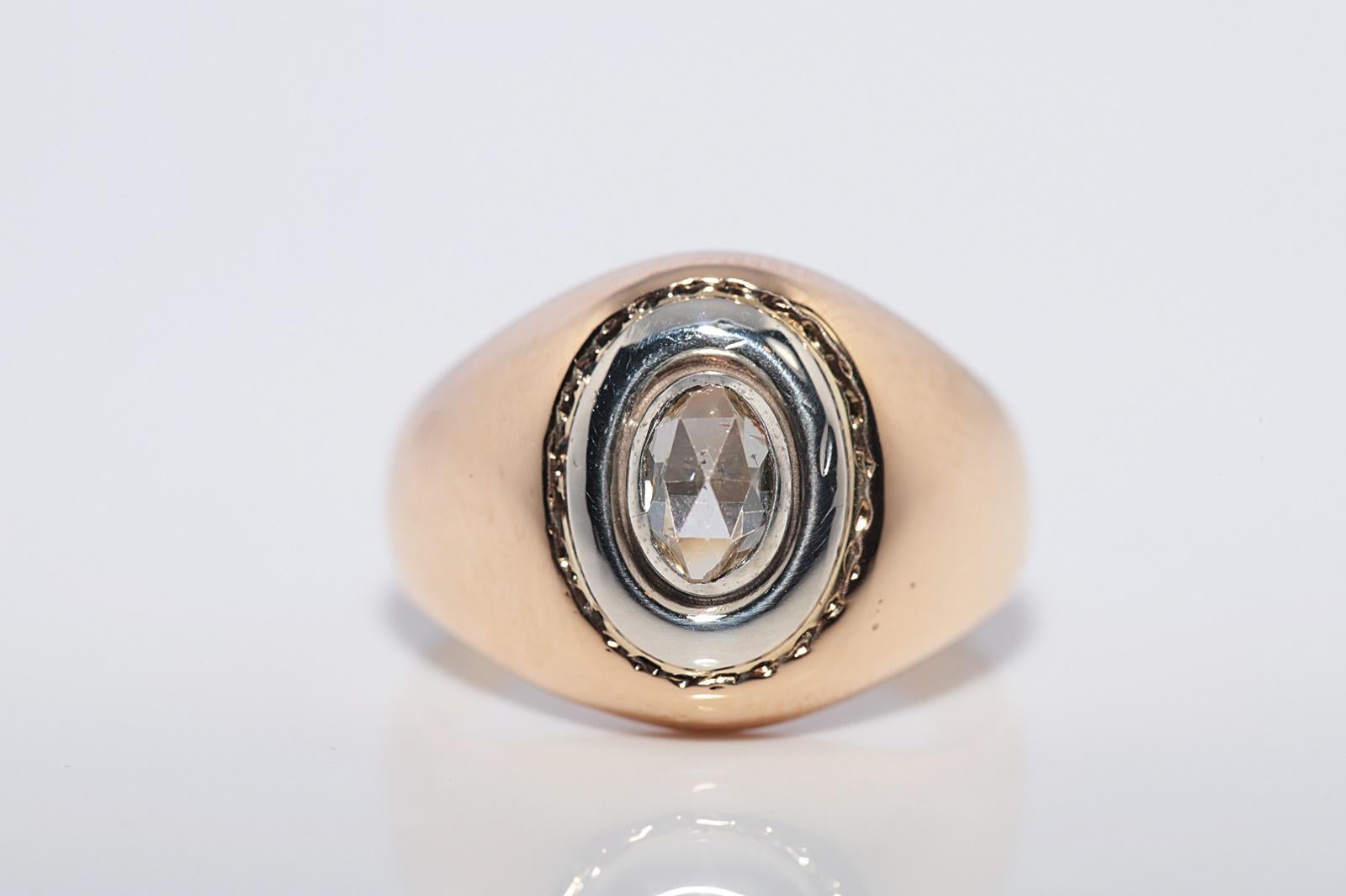 Antiguo anillo solitario de diamantes talla rosa natural de oro de 18 quilates de alrededor de 1900 Corte rosa en venta