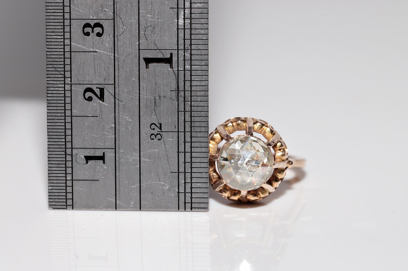 Women's Antique Circa 1900s 18k Gold Natural Rose Cut Diamond Solitaire Ring For Sale