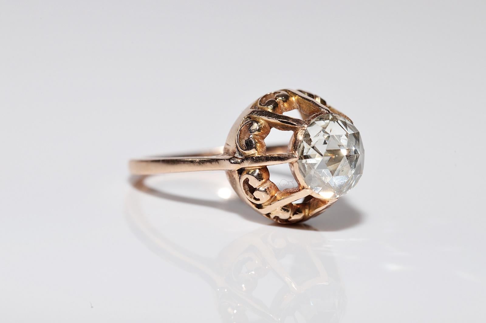 Antique Circa 1900s 18k Gold Natural Rose Cut Diamond Solitaire Ring For Sale 1