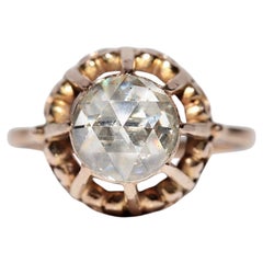 Antico anello solitario con diamante taglio rosa naturale in oro 18k del 1900 CIRCA