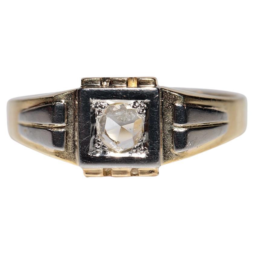 Antiguo anillo solitario de diamantes talla rosa natural de oro de 18 quilates de alrededor de 1900