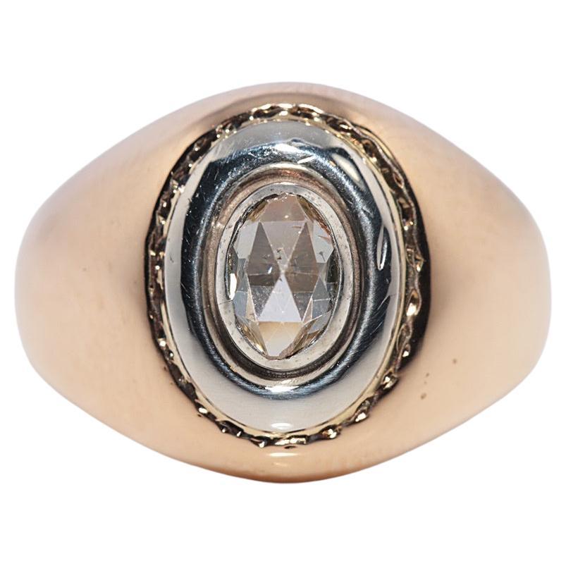 Bague solitaire ancienne des années 1900 en or 18 carats avec diamants naturels taille rose