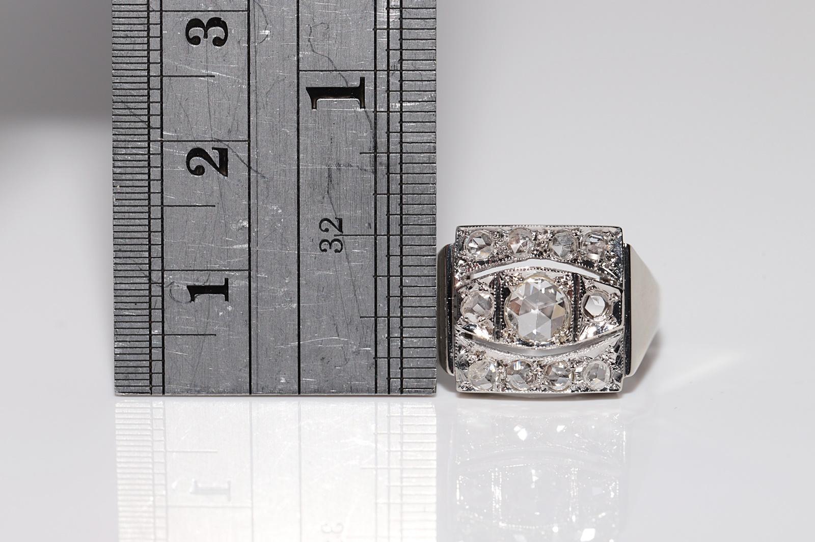 Magnifique bague carrée en or 18 carats et diamants naturels taille rose, datant des années 1900 environ 5