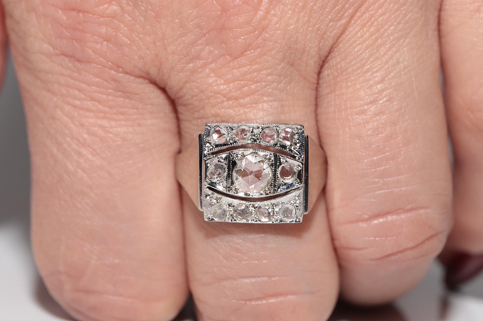 Magnifique bague carrée en or 18 carats et diamants naturels taille rose, datant des années 1900 environ 9