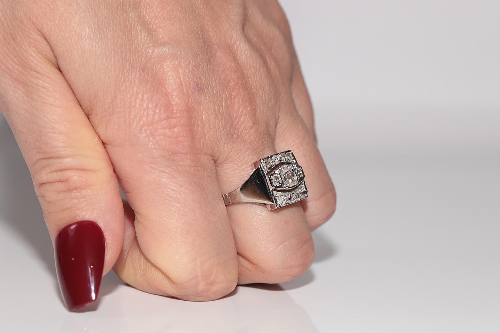 Magnifique bague carrée en or 18 carats et diamants naturels taille rose, datant des années 1900 environ 10
