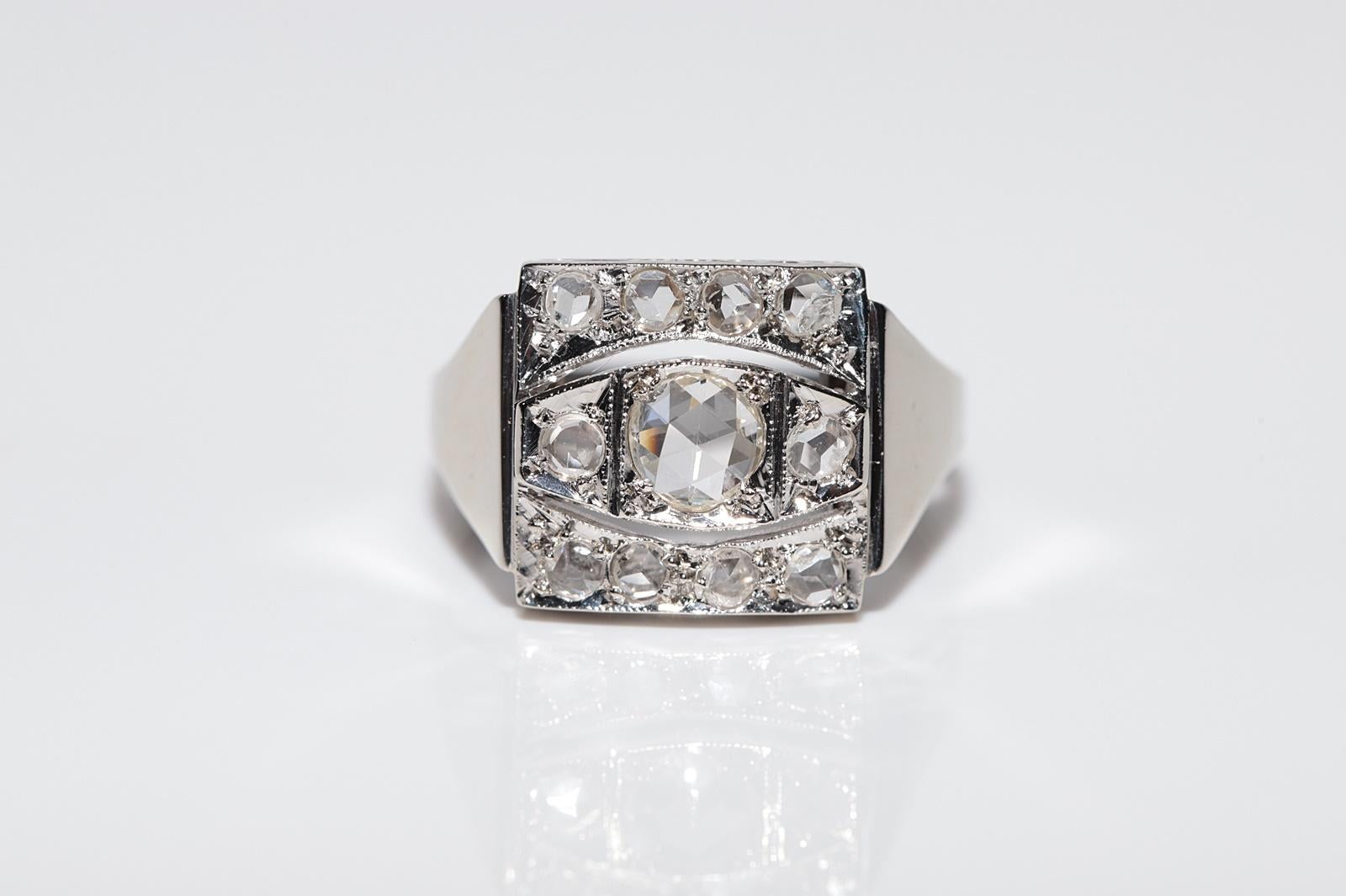 Taille rose Magnifique bague carrée en or 18 carats et diamants naturels taille rose, datant des années 1900 environ