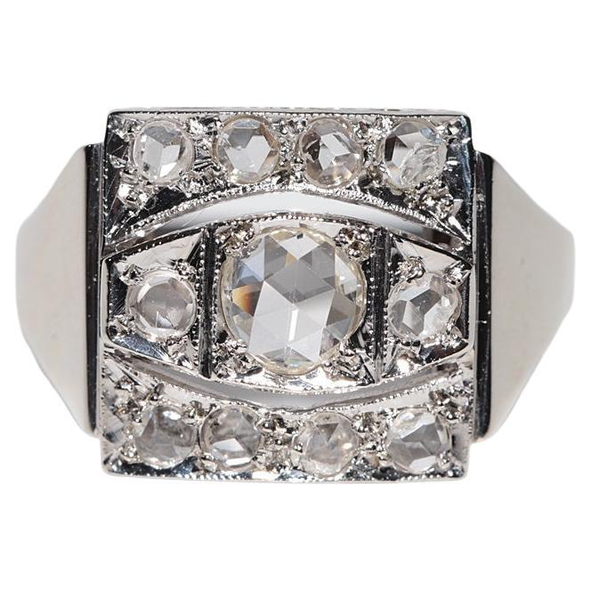 Magnifique bague carrée en or 18 carats et diamants naturels taille rose, datant des années 1900 environ
