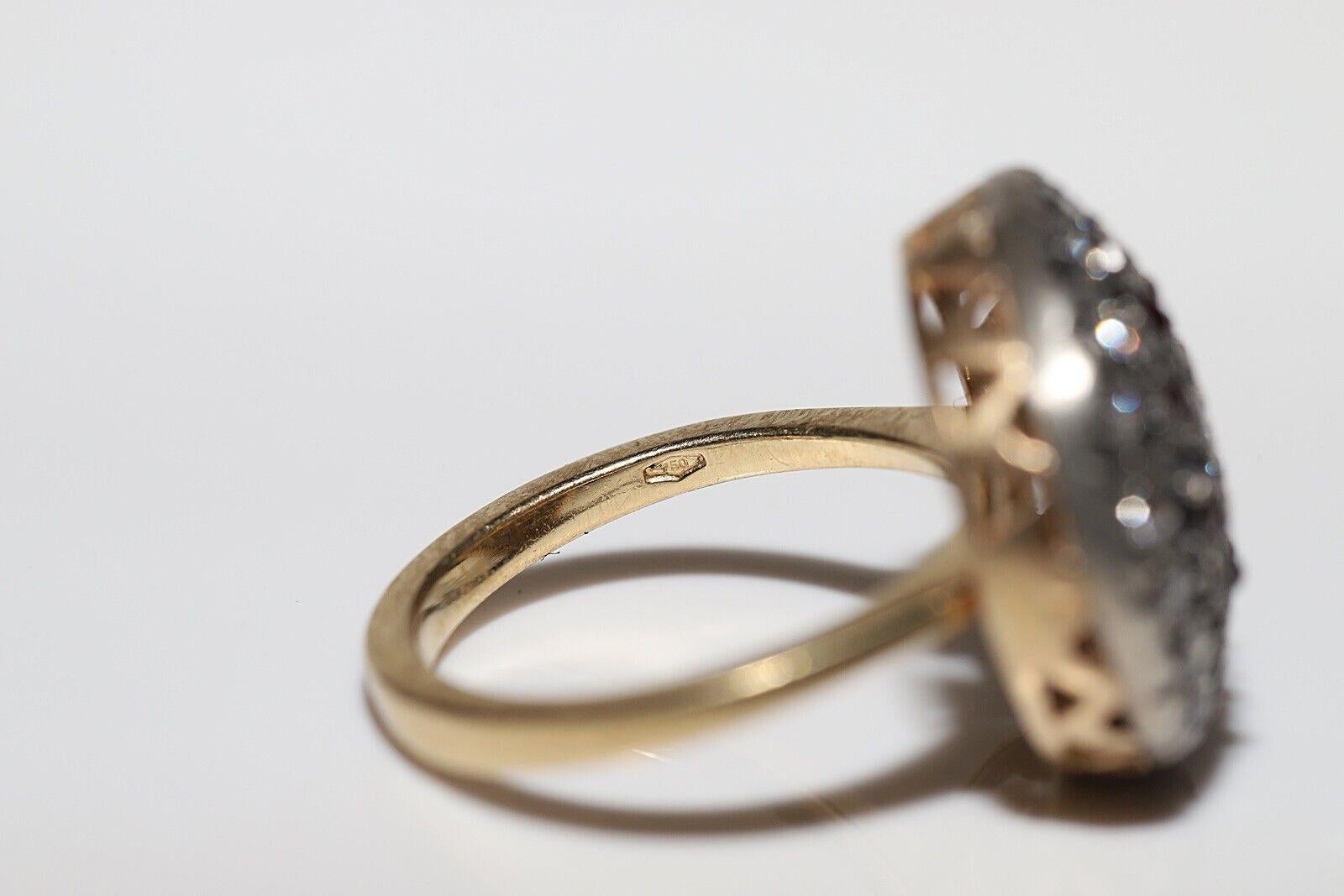 Anello antico del 1900 in oro 18k e argento con diamanti naturali e rubini cabochon in vendita 8