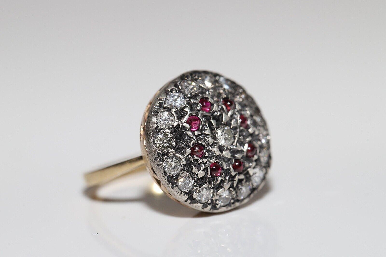 Anello antico del 1900 in oro 18k e argento con diamanti naturali e rubini cabochon in vendita 9