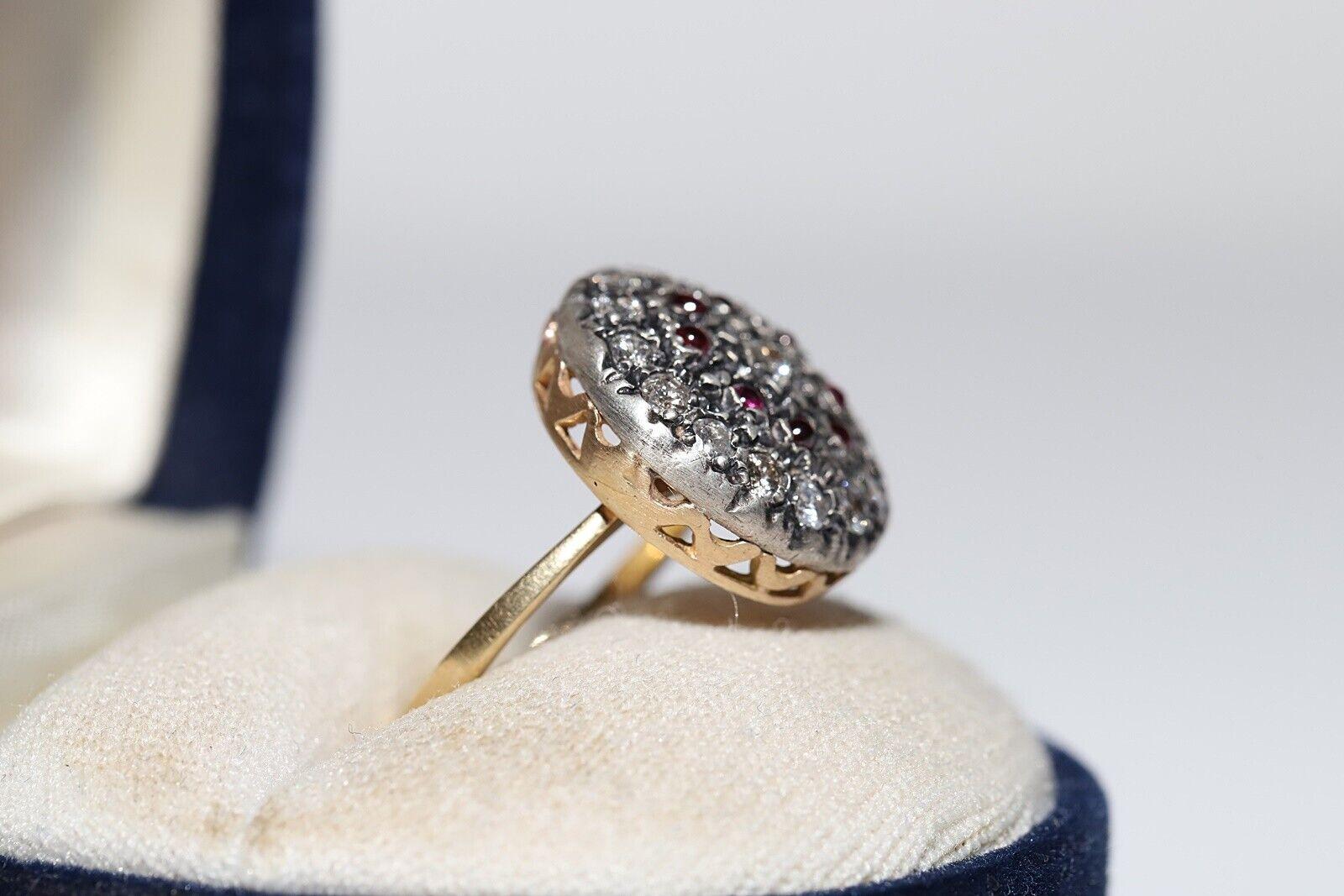 Victorian Antique Circa 1900s 18k Gold Top Silver Natural Diamond And Cabochon Ruby Ring For Sale