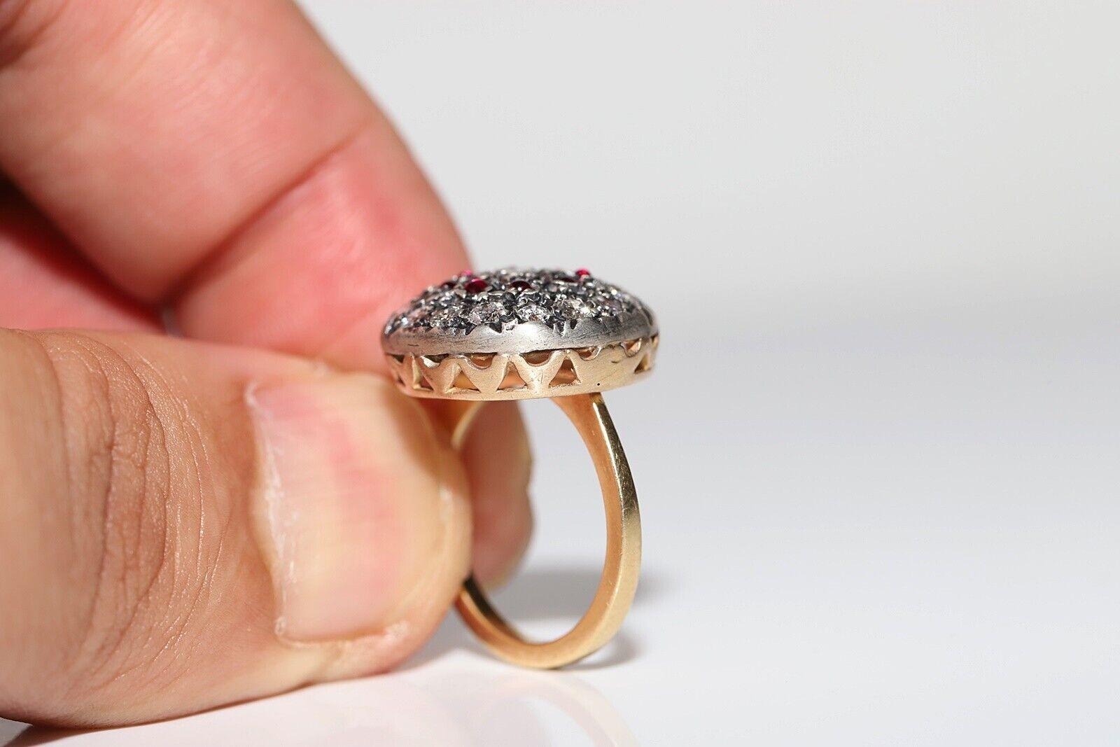 Women's Antique Circa 1900s 18k Gold Top Silver Natural Diamond And Cabochon Ruby Ring For Sale