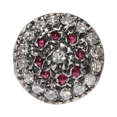 Antique Circa 1900s 18k Gold Top Silver Natural Diamond And Cabochon Ruby Ring