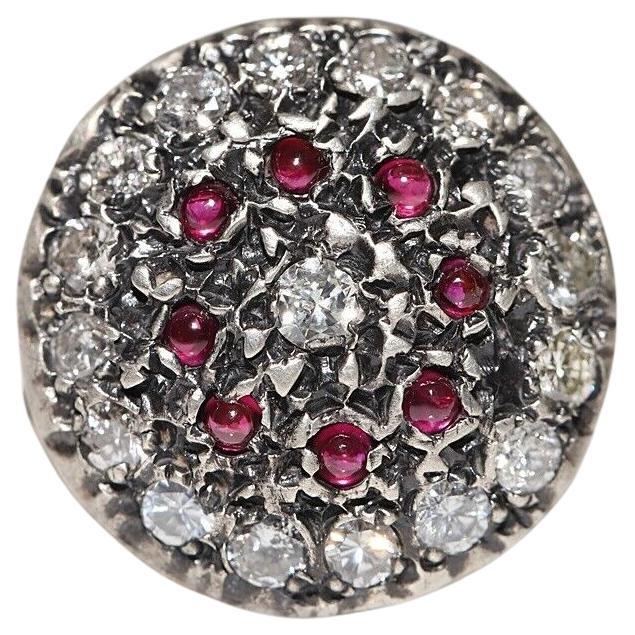 Antique Circa 1900s 18k Gold Top Silver Natural Diamond And Cabochon Ruby Ring For Sale