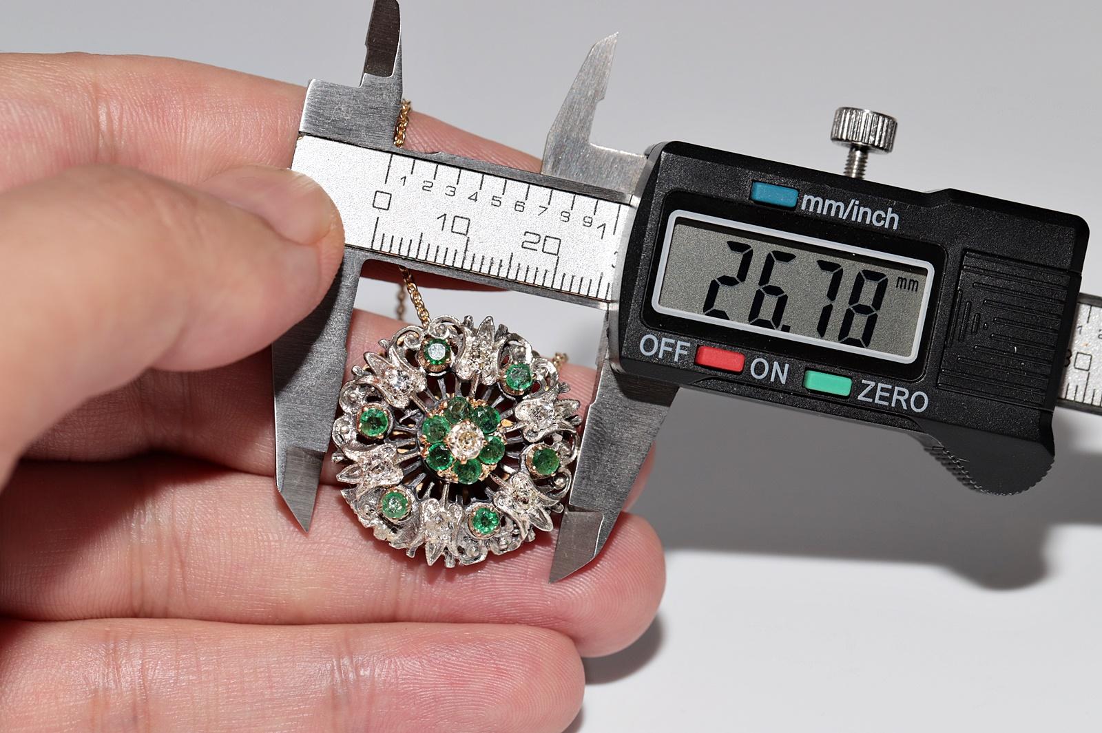 Collana con diamanti naturali e smeraldi in oro 18k e argento, antica, del 1900 circa. in vendita 5