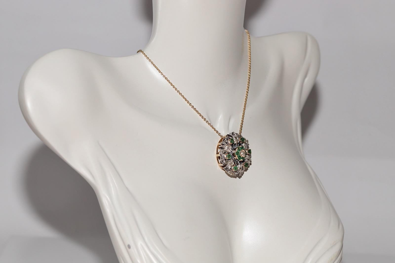 Victorian Antique Circa 1900s 18k Gold Top Silver Natural Diamond And Emerald Necklace For Sale