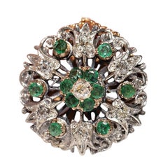 Collier ancien des années 1900, or 18 carats, argent, diamants naturels et émeraudes